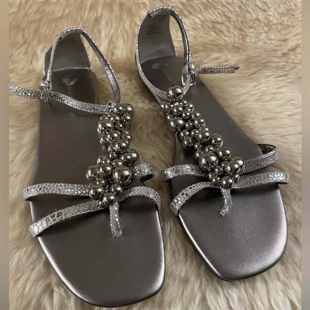 Calvin Klein Thong Sandals Silver Size 8